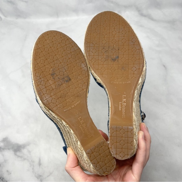 L.K. Bennett Litya Denim Jean Platform Espadrille Wedge Sandal Heels Bohemian 38 - Picture 10 of 13